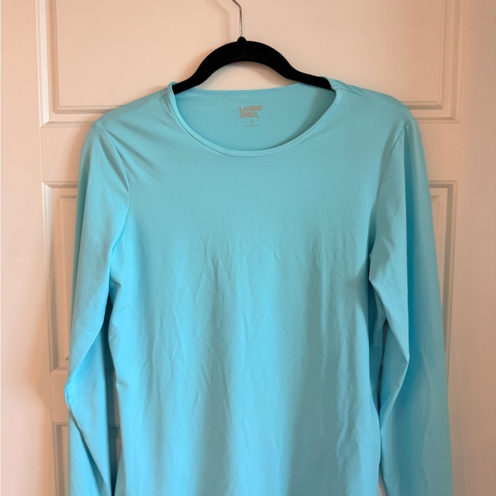 Lands' End Aqua Blue Long Sleeve Crew Neck Tee Women's Medium